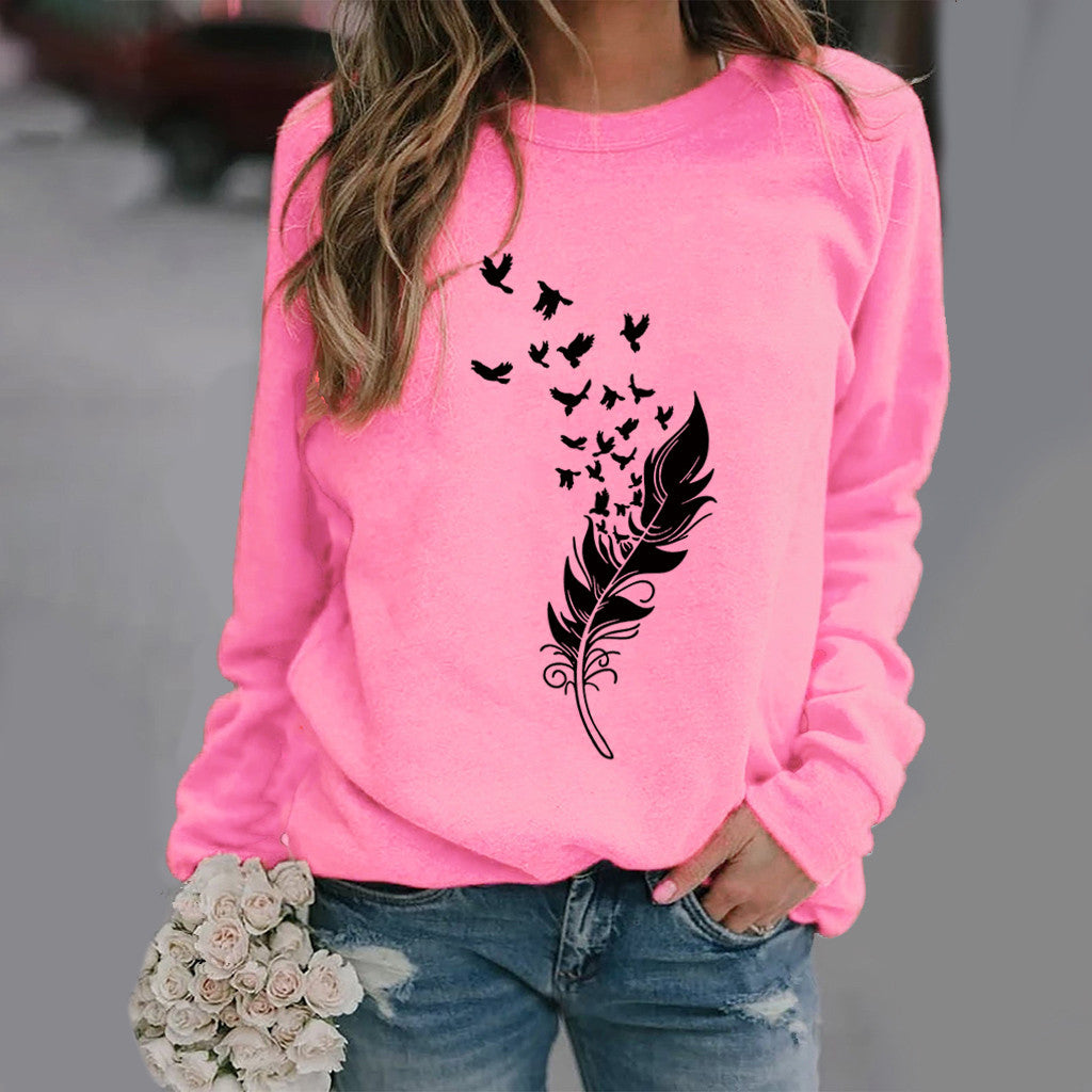 Wholesale Polyester Feather Fun Pattern Printed Long Sleeves